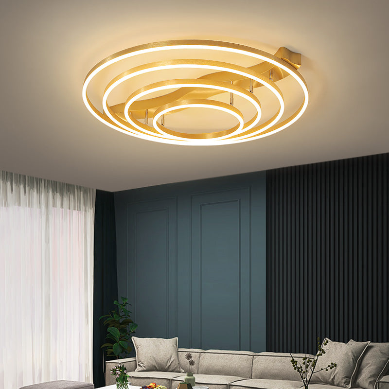 Simplicity LED Brass Multi-Ring Flush Mount Ceiling Light for Living Room