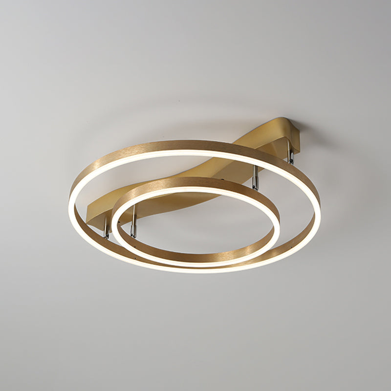 Simplicity Led Brass Multi-Ring Flush Mount Ceiling Light For Living Room 2 / White