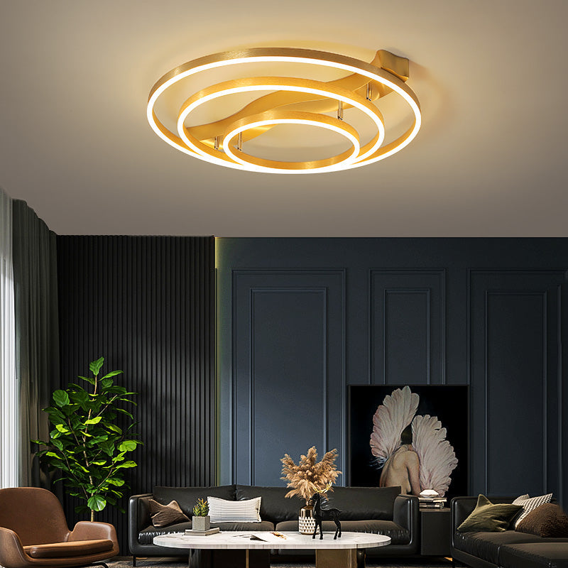 Brass Multi-Ring Led Flushmount Ceiling Light For Living Room