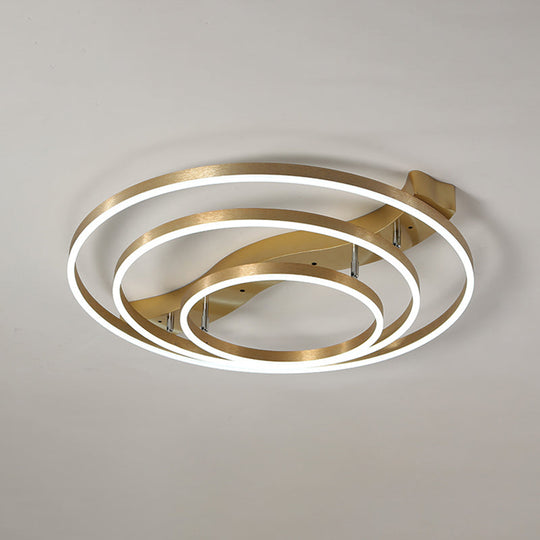 Brass Multi-Ring Led Flushmount Ceiling Light For Living Room