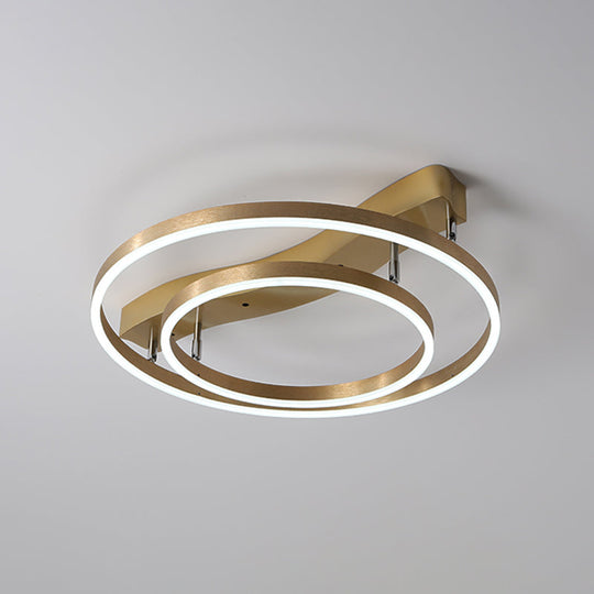 Simplicity LED Brass Multi-Ring Flush Mount Ceiling Light for Living Room
