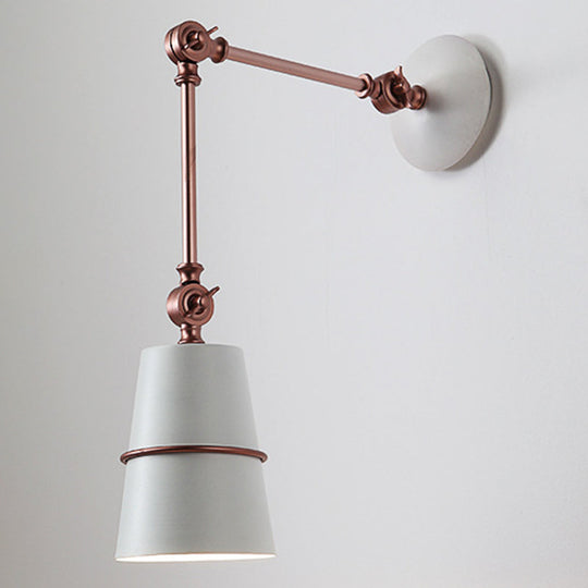 Industrial Metal Swing Arm Wall Mount Reading Lamp With Tapered Shade White