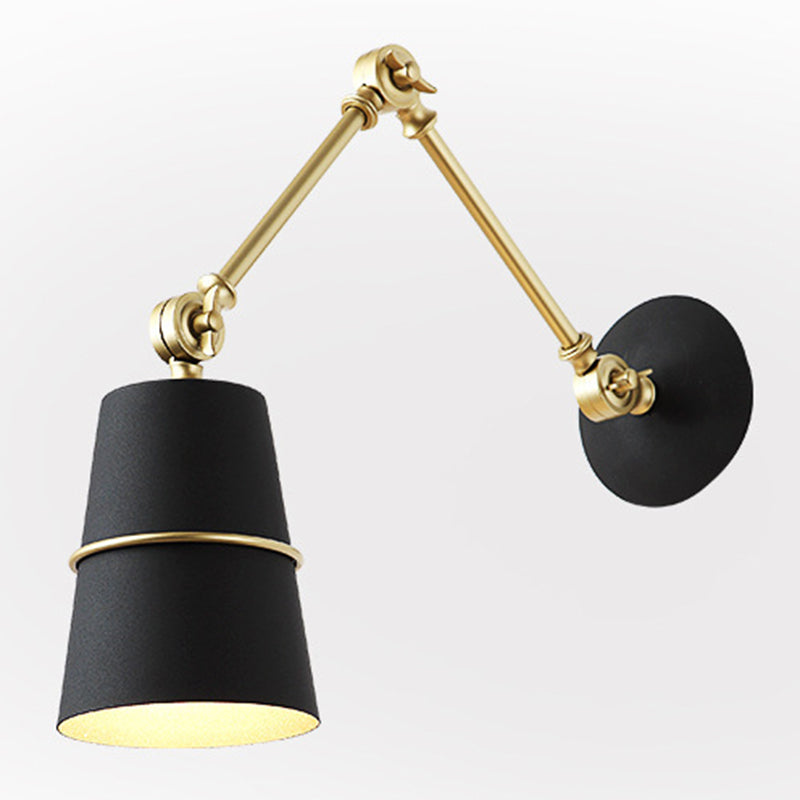 Industrial Metal Swing Arm Wall Mount Reading Lamp With Tapered Shade Gold-Black