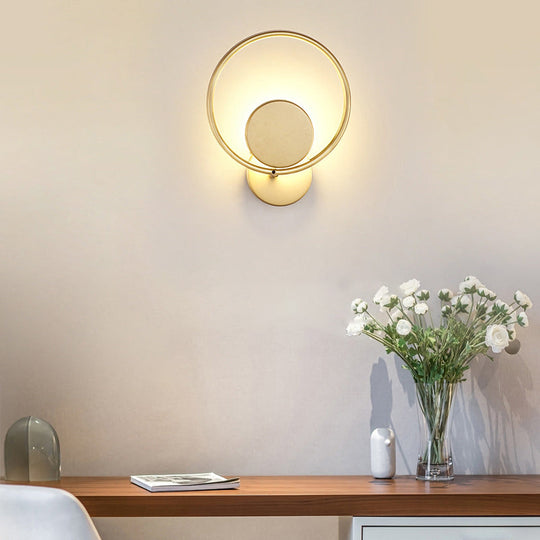 Golden Metal Led Sconce: Stylish Round Wall Mounted Lamp For Bedrooms