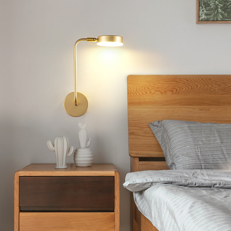 Golden Metal Led Sconce: Stylish Round Wall Mounted Lamp For Bedrooms