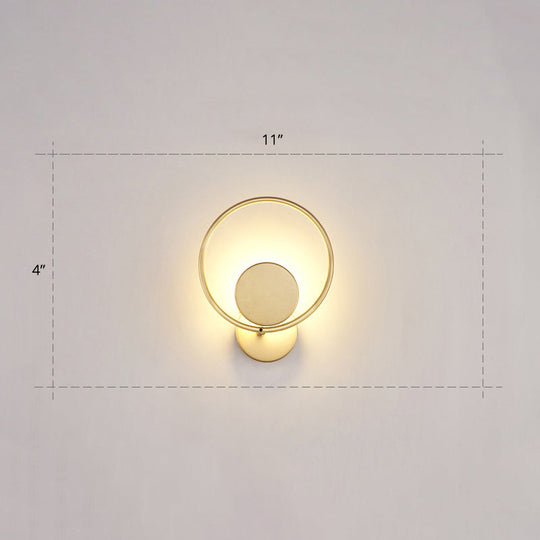 Golden Metal Led Sconce: Stylish Round Wall Mounted Lamp For Bedrooms