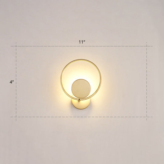 Golden Metal Led Sconce: Stylish Round Wall Mounted Lamp For Bedrooms