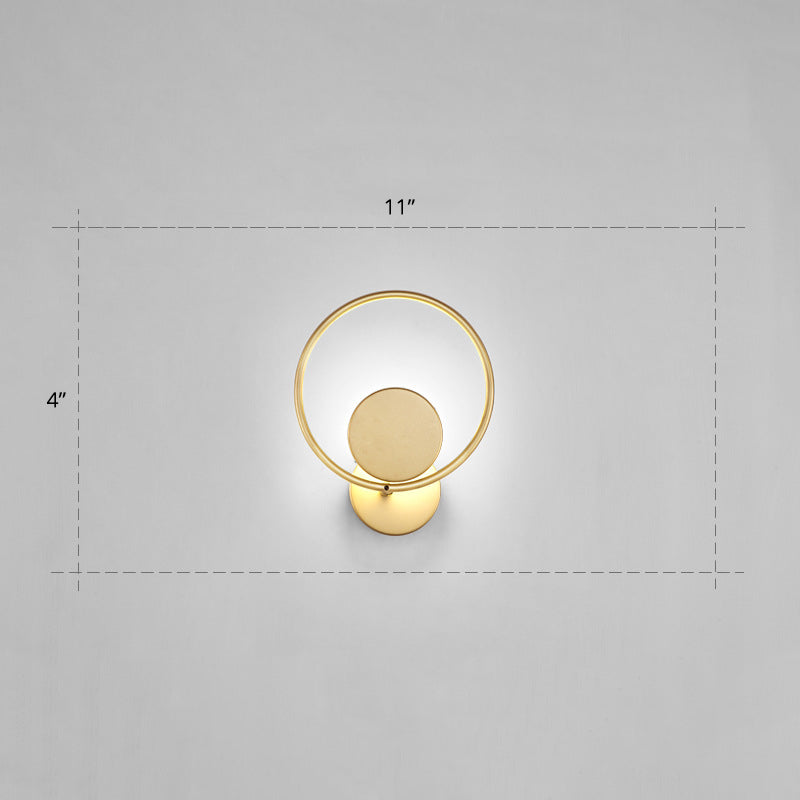 Golden Metal Led Sconce: Stylish Round Wall Mounted Lamp For Bedrooms