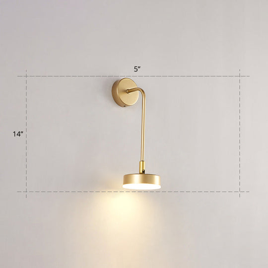 Golden Metal Led Sconce: Stylish Round Wall Mounted Lamp For Bedrooms