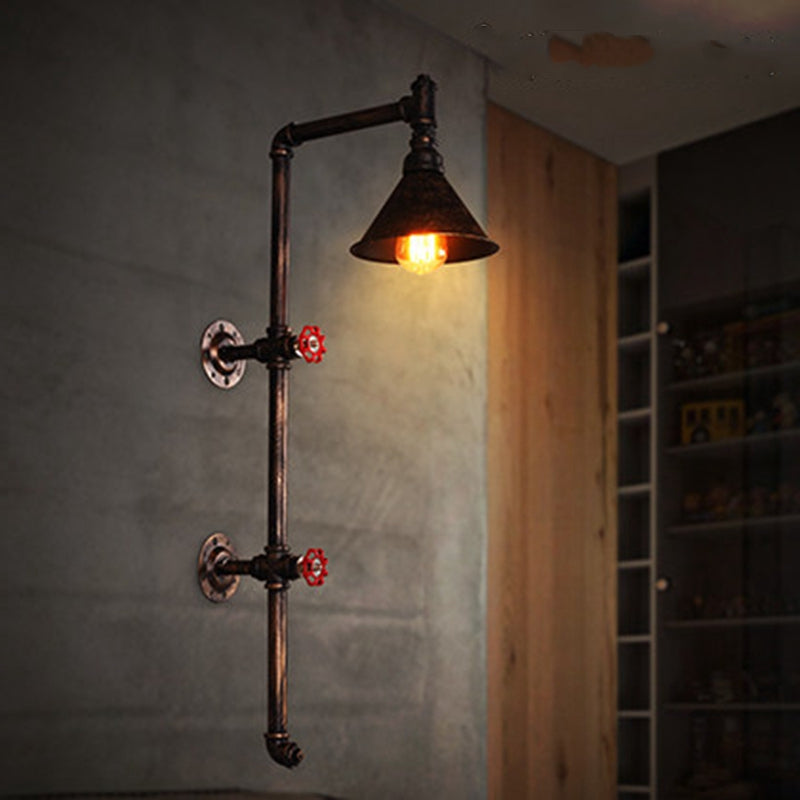 Industrial Style Rust Conical Wall Lamp - Metal 1-Light Corridor Lantern
