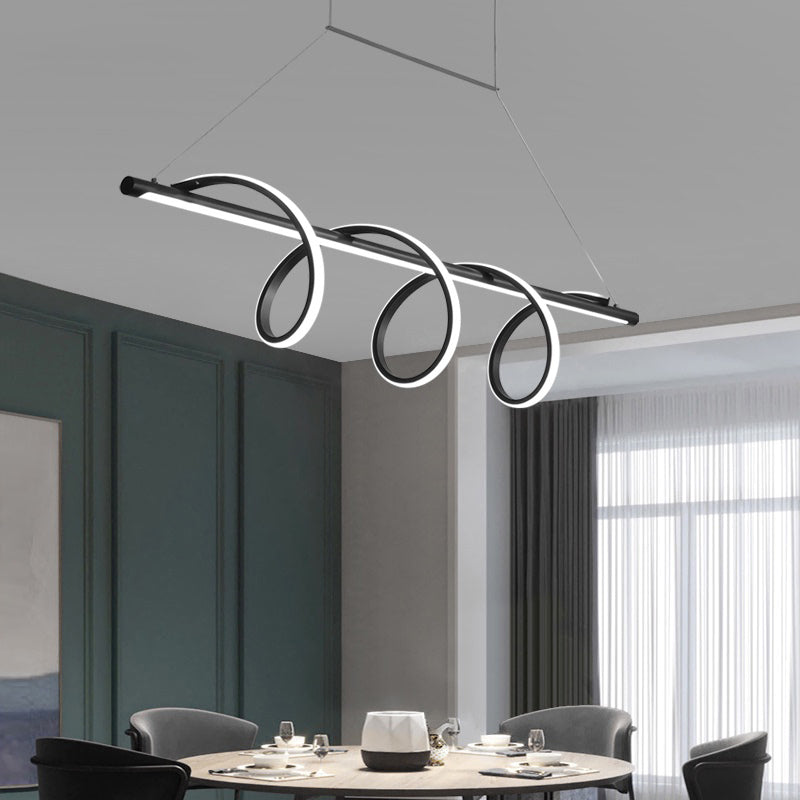 Sleek Black Spiral Island Led Light For Dining Room Suspension / 39