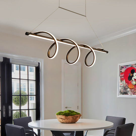 Sleek Black Spiral Island Led Light For Dining Room Suspension