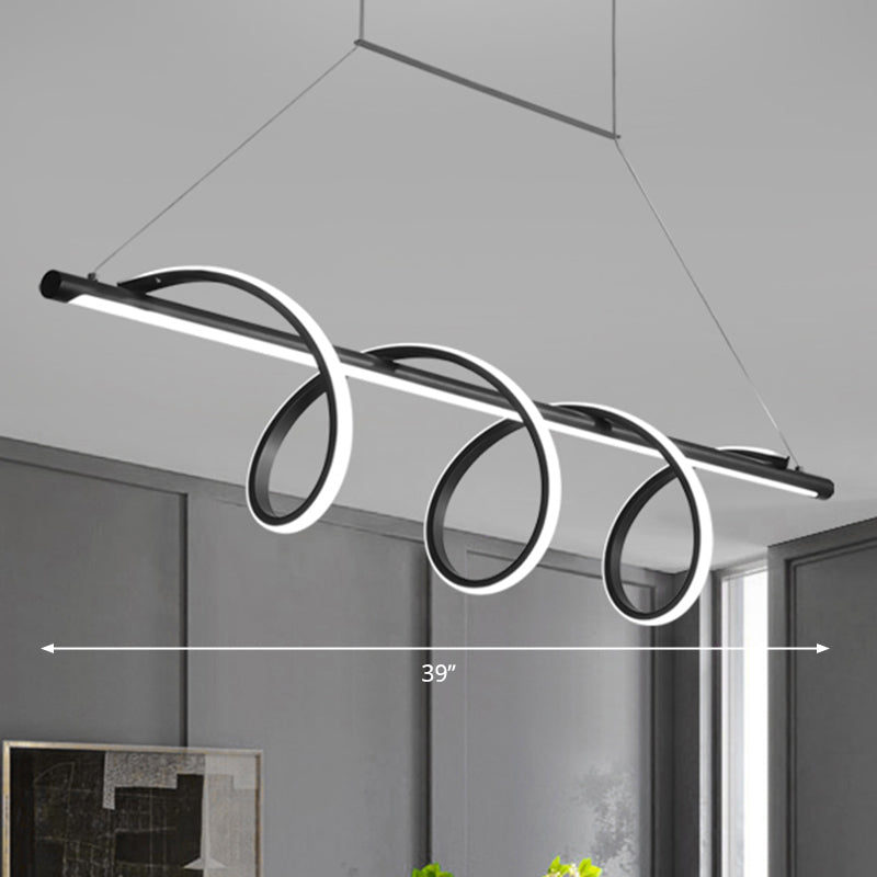 Sleek Black Spiral Island Led Light For Dining Room Suspension