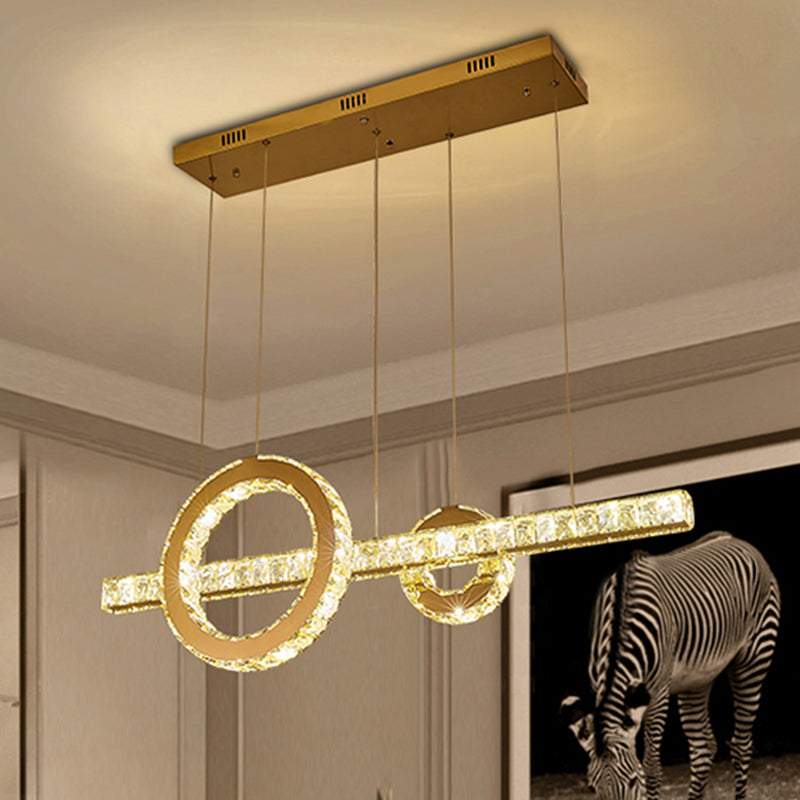 Minimalistic Led Pendant Lighting Fixture With Beveled Cut Crystal Linear And Ring Hanging Design -