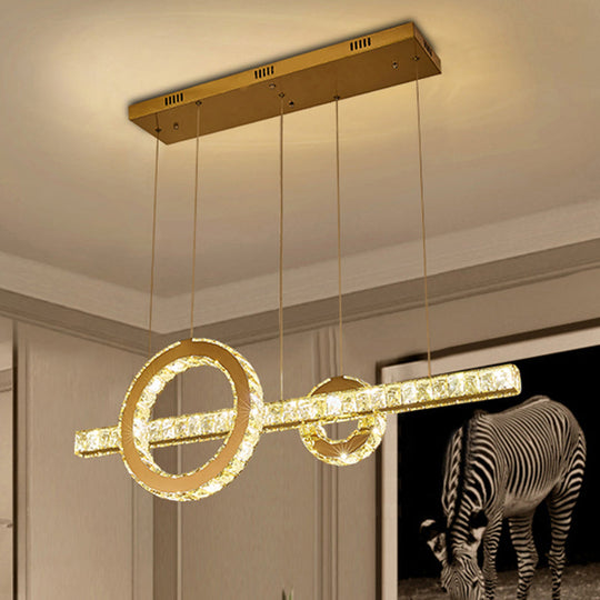 Minimalistic Led Pendant Lighting Fixture With Beveled Cut Crystal Linear And Ring Hanging Design -