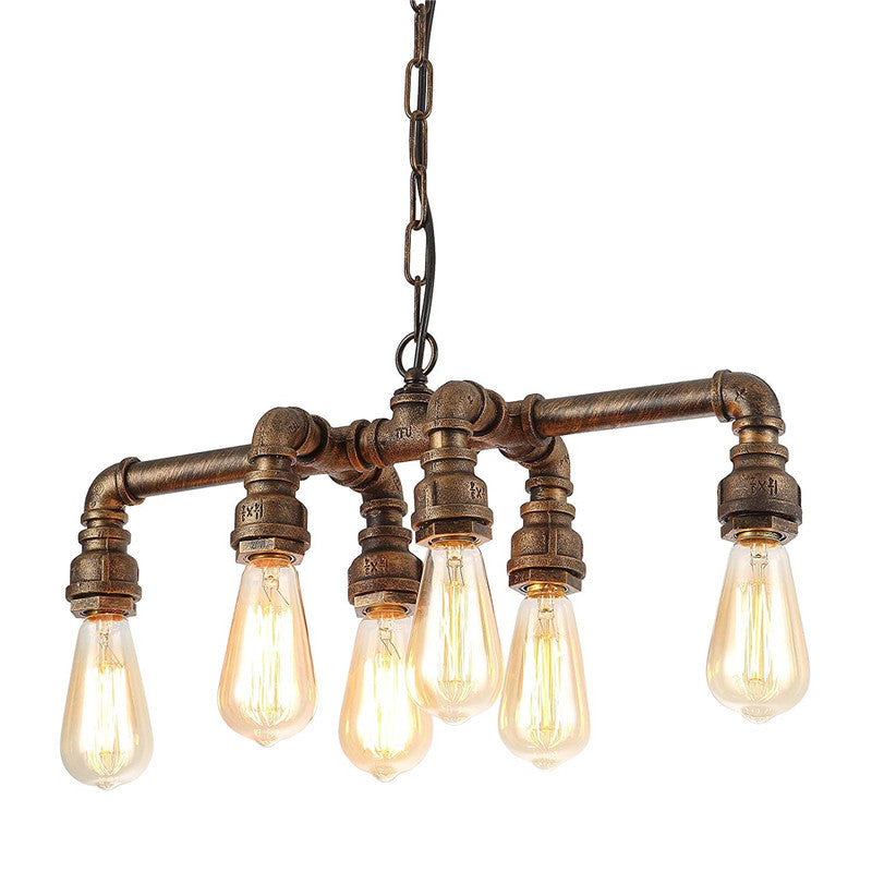 Industrial Metal Pipe Pendant: 6-Light Ceiling Lamp For Dining Room