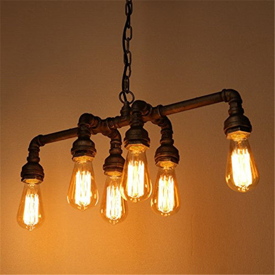 Industrial Metal Pipe Pendant: 6-Light Ceiling Lamp For Dining Room