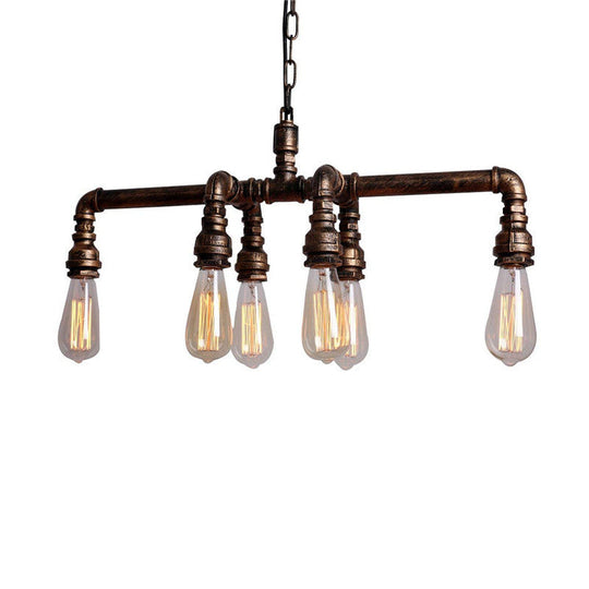 Industrial Metal Pipe Pendant: 6-Light Ceiling Lamp For Dining Room Bronze