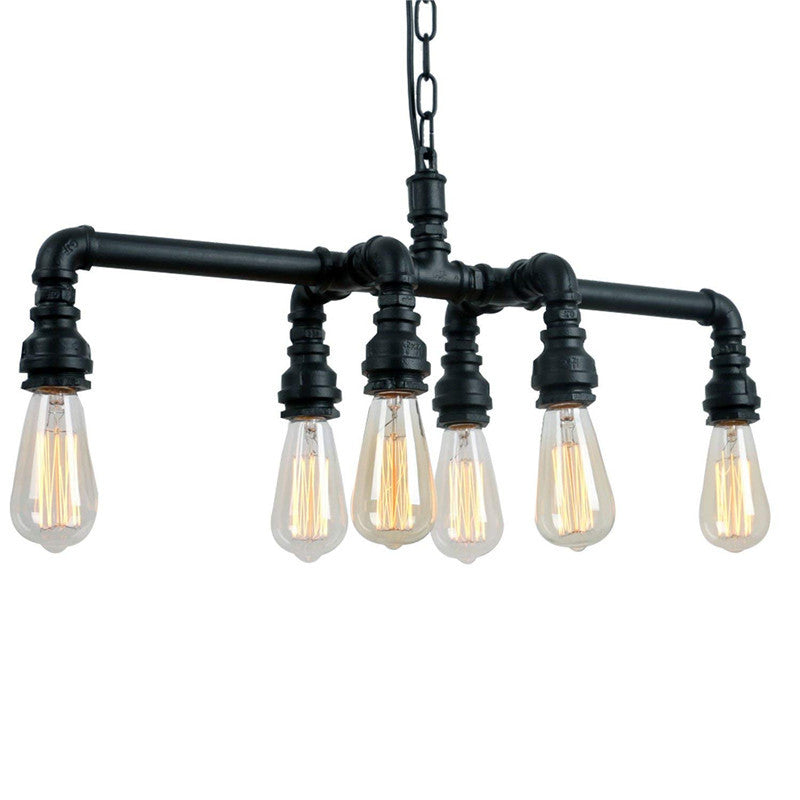 Industrial Metal Pipe Pendant: 6-Light Ceiling Lamp For Dining Room Black
