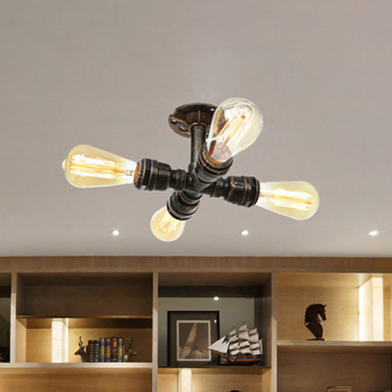 Steampunk Pipe Close To Ceiling Light In Bronze For Living Room