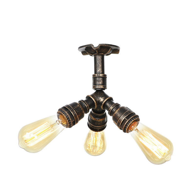 Steampunk Pipe Close To Ceiling Light In Bronze For Living Room 3 /