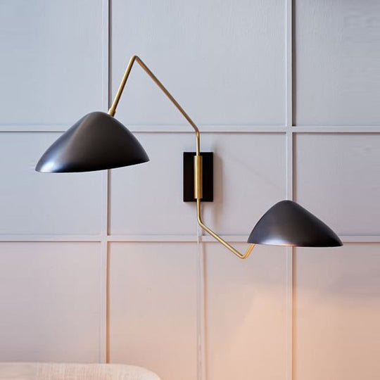 Swing Arm Black Wall Sconce: Metal Duckbill Reading Light With 2-Bulb Design