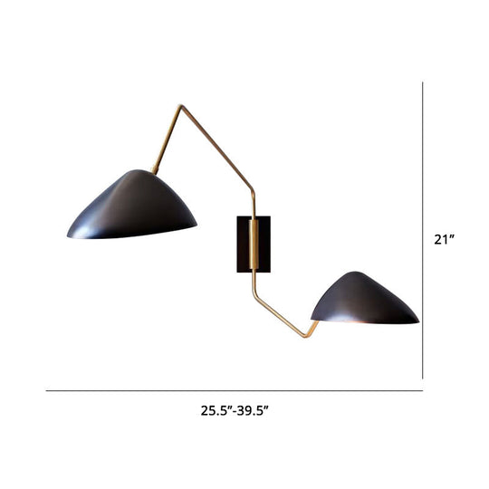 Swing Arm Black Wall Sconce: Metal Duckbill Reading Light With 2-Bulb Design