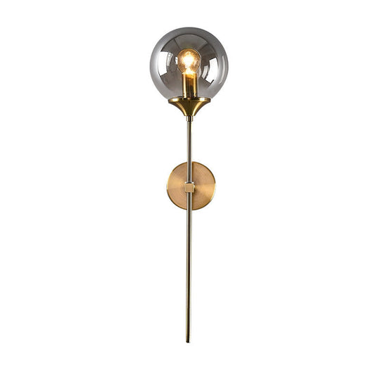 Postmodern Brass Pencil Arm Wall Lamp Sconce With Ball Glass Shade