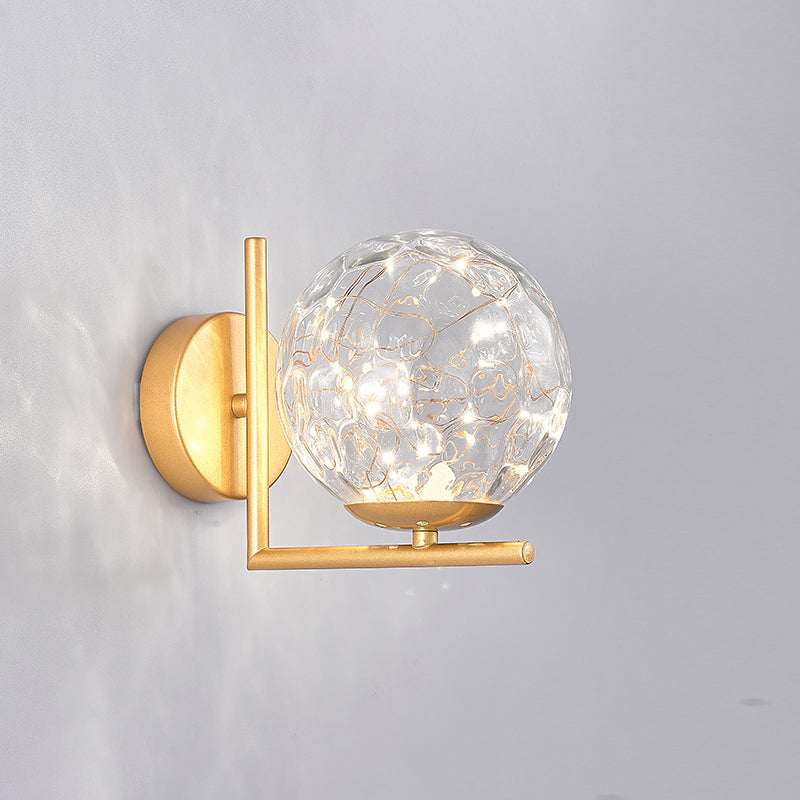 Designer Style Glass Led Wall Sconce - Mini Globe Light Fixture For Bedroom Gold / Prismatic