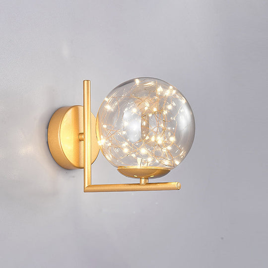Designer Style Glass Led Wall Sconce - Mini Globe Light Fixture For Bedroom Gold / Stained
