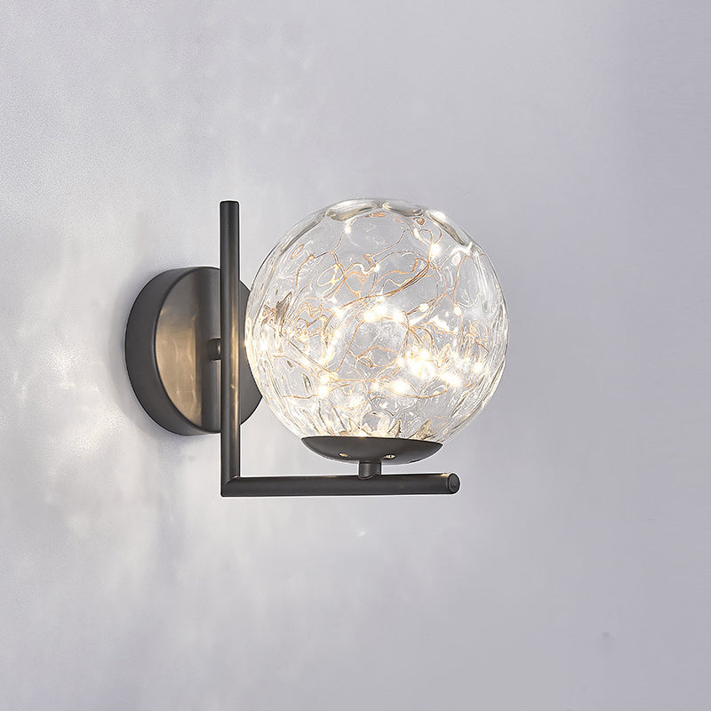Designer Style Glass Led Wall Sconce - Mini Globe Light Fixture For Bedroom Black / Prismatic