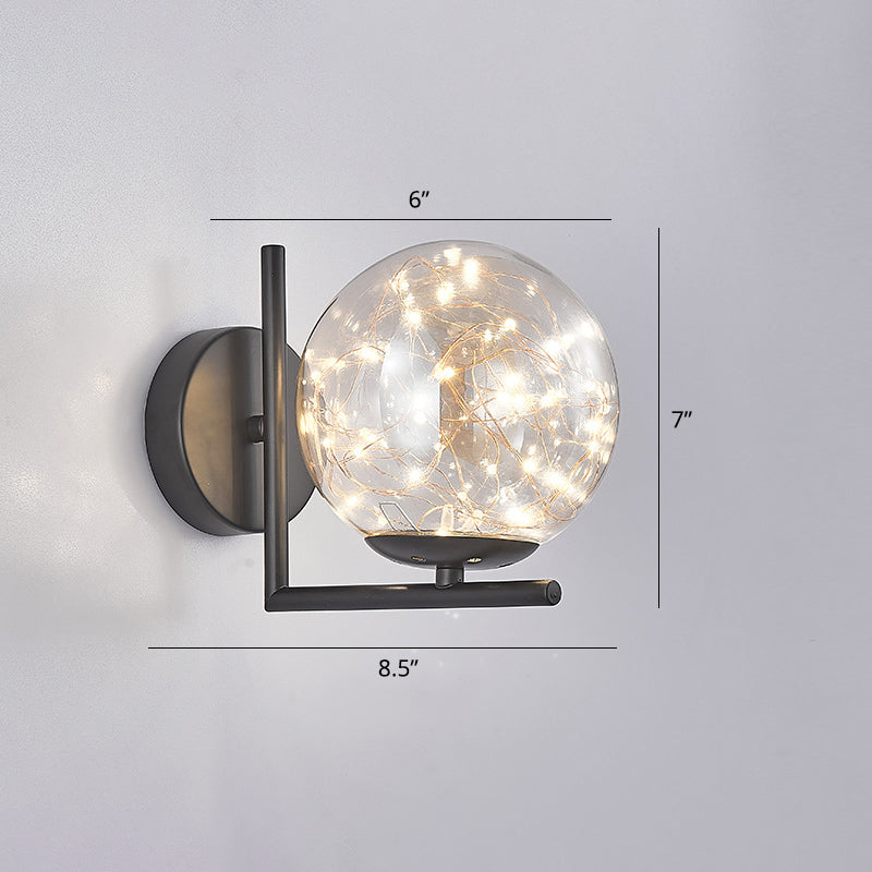 Designer Style Glass Led Wall Sconce - Mini Globe Light Fixture For Bedroom