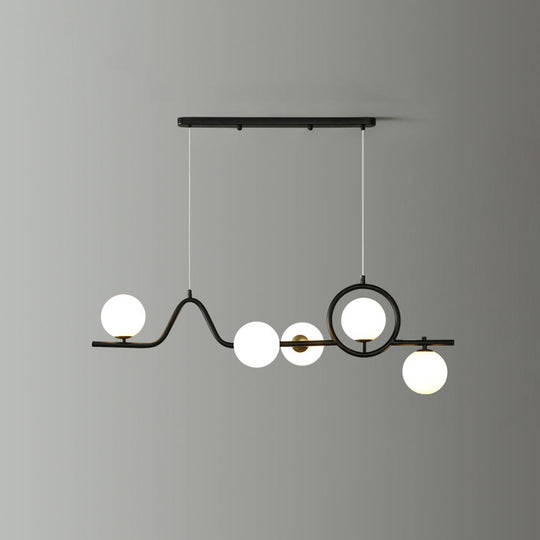 Modern Curve Island Ceiling Light With Glass Ball Shade For Dining Room 5 / Black Milk White