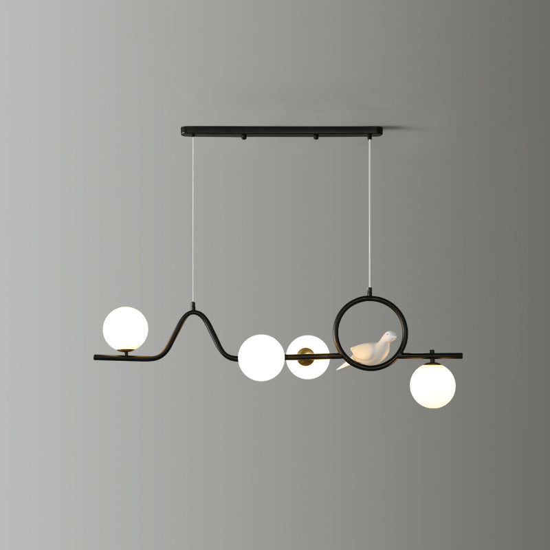 Modern Curve Island Ceiling Light With Glass Ball Shade For Dining Room 4 / Black Milk White