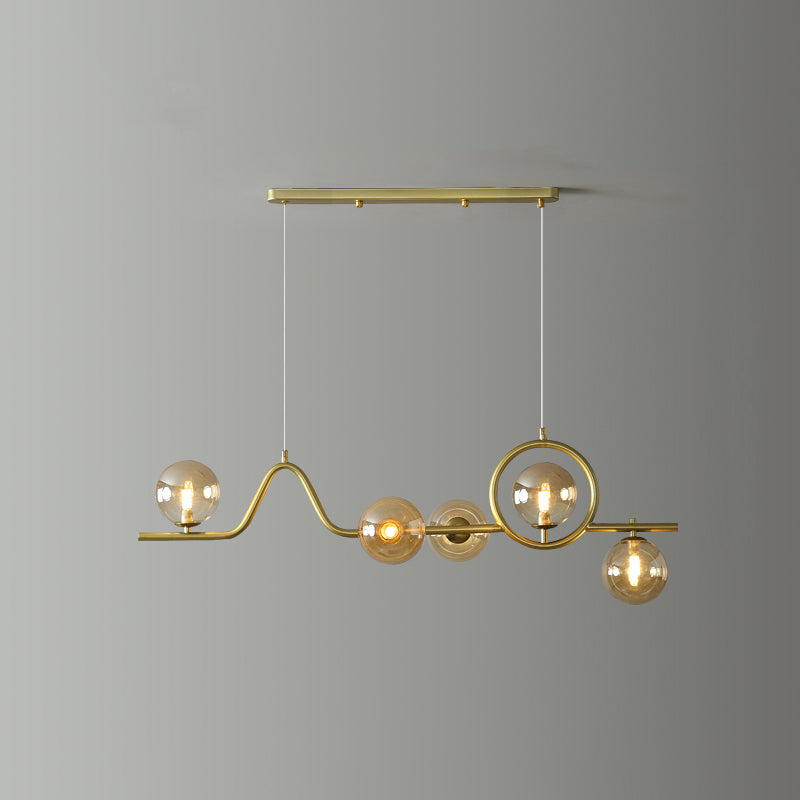 Modern Curve Island Ceiling Light With Glass Ball Shade For Dining Room 5 / Gold Amber