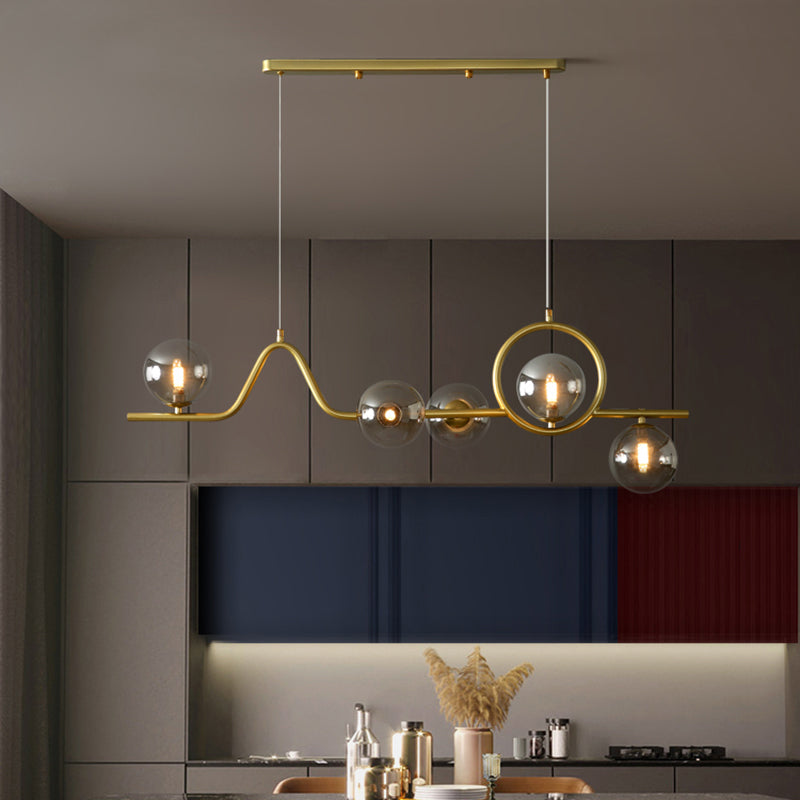 Modern Curve Island Ceiling Light With Glass Ball Shade For Dining Room