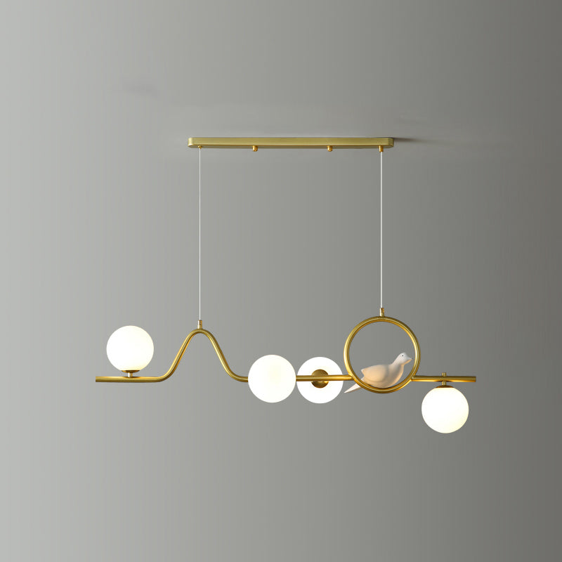 Modern Curve Island Ceiling Light With Glass Ball Shade For Dining Room 4 / Gold Milk White