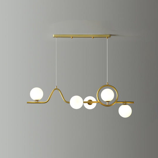 Modern Curve Island Ceiling Light With Glass Ball Shade For Dining Room 5 / Gold Milk White