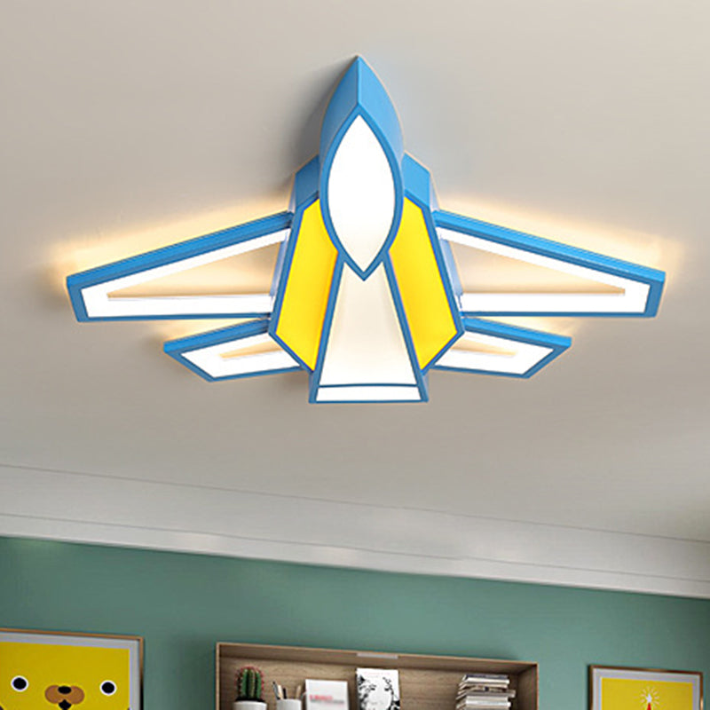 Childrens Blue And Yellow Led Jet Plane Acrylic Ceiling Flush Mount Light For Bedroom Blue-Yellow /