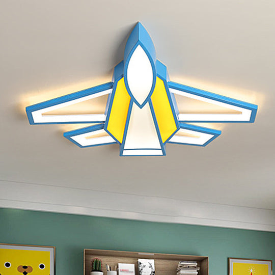 Childrens Blue And Yellow Led Jet Plane Acrylic Ceiling Flush Mount Light For Bedroom Blue-Yellow /