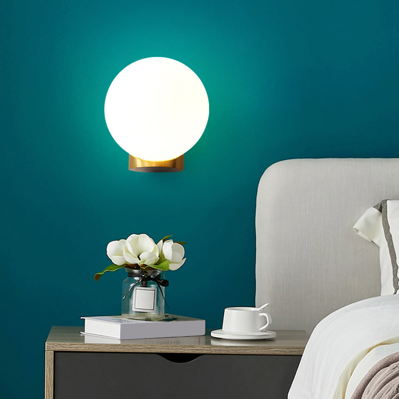 Sleek Opal Glass Wall Mount Lamp - Brass Bedside Sconce Light (1 Bulb)