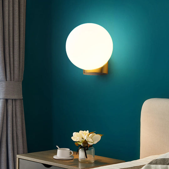 Sleek Opal Glass Wall Mount Lamp - Brass Bedside Sconce Light (1 Bulb)