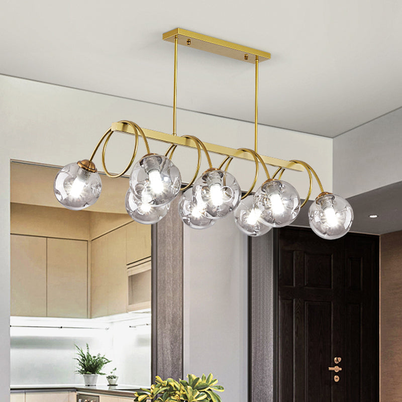 Sleek Gold Spiral Island Light - Post-Modern Metal Ceiling Hang Lamp With Ball Glass Shade 8 / Smoke