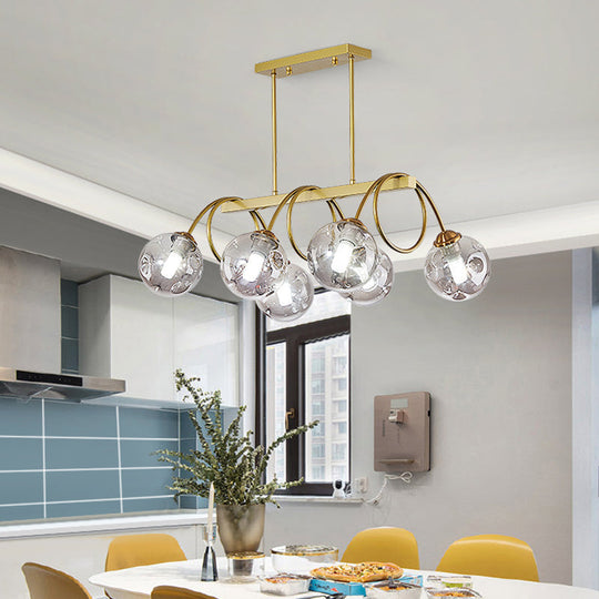Sleek Gold Spiral Island Light - Post-Modern Metal Ceiling Hang Lamp With Ball Glass Shade 6 / Smoke