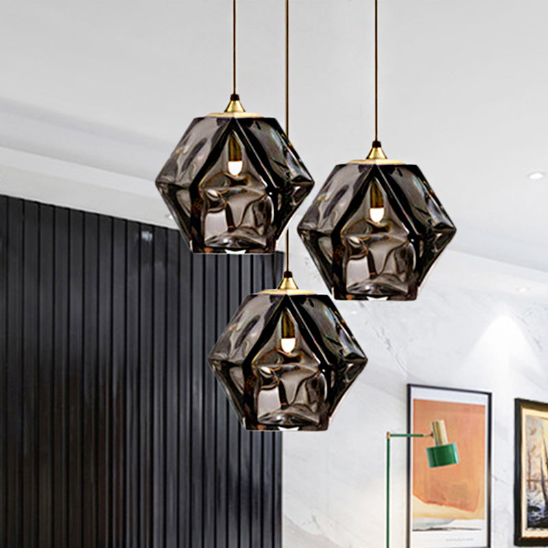 Textured Diamond Suspension Pendant Lamp - White/Amber/Smoke Glass - Modern LED Hanging Light for Dining Room