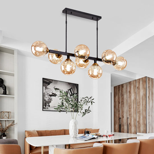 Hand-Blown Glass Island Pendant Lamp For Restaurant - Modern Dimple Design