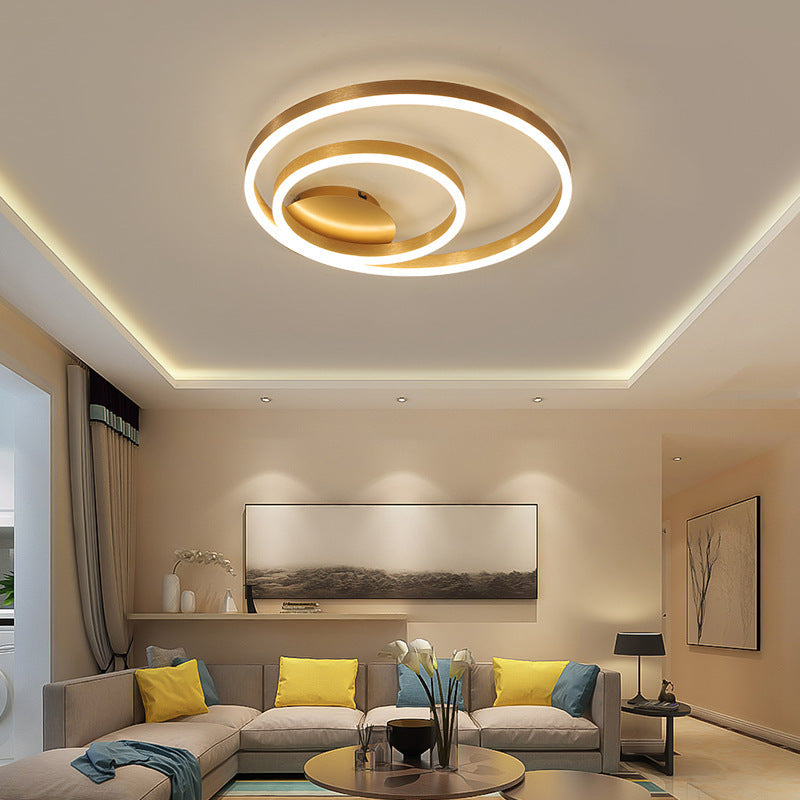 Minimalistic Bedroom Brilliance: Gold Circular Aluminum LED Flush Mount Ceiling Ligh