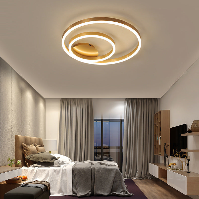 Minimalistic Bedroom Brilliance: Gold Circular Aluminum LED Flush Mount Ceiling Ligh