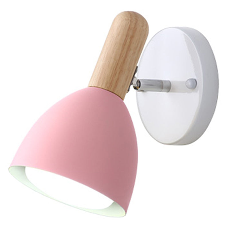 Kids Bell Shaped Sconce Wall Lamp With Pivot Joint - Metal 1-Bulb Bedroom Reading Pink