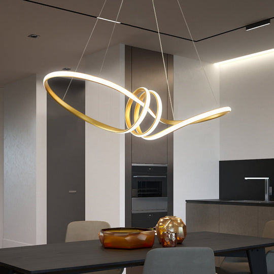 Minimalist Gold Twist Island Pendant Light Fixture With Led Metal Finish - Perfect For Restaurants /